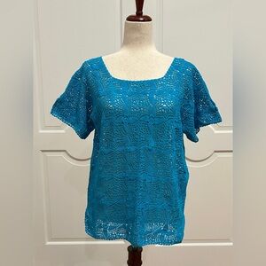 Handmade Crochet knit short sleeve blouse from Oaxaca, Mexico.